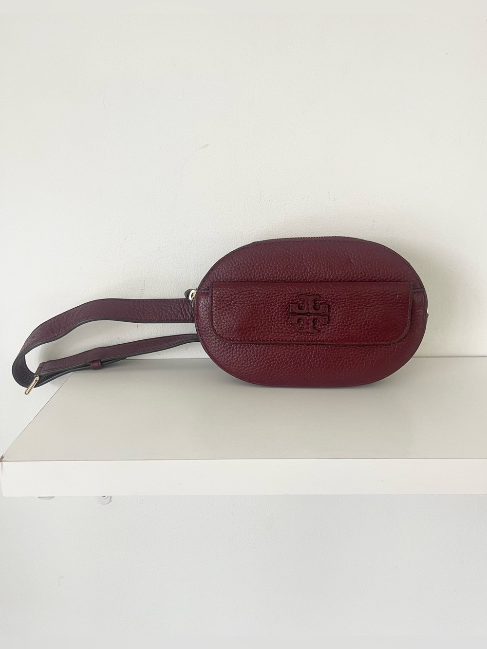 Tory Burch Oxblood Pebbled Leather Oval Crossbody Bag